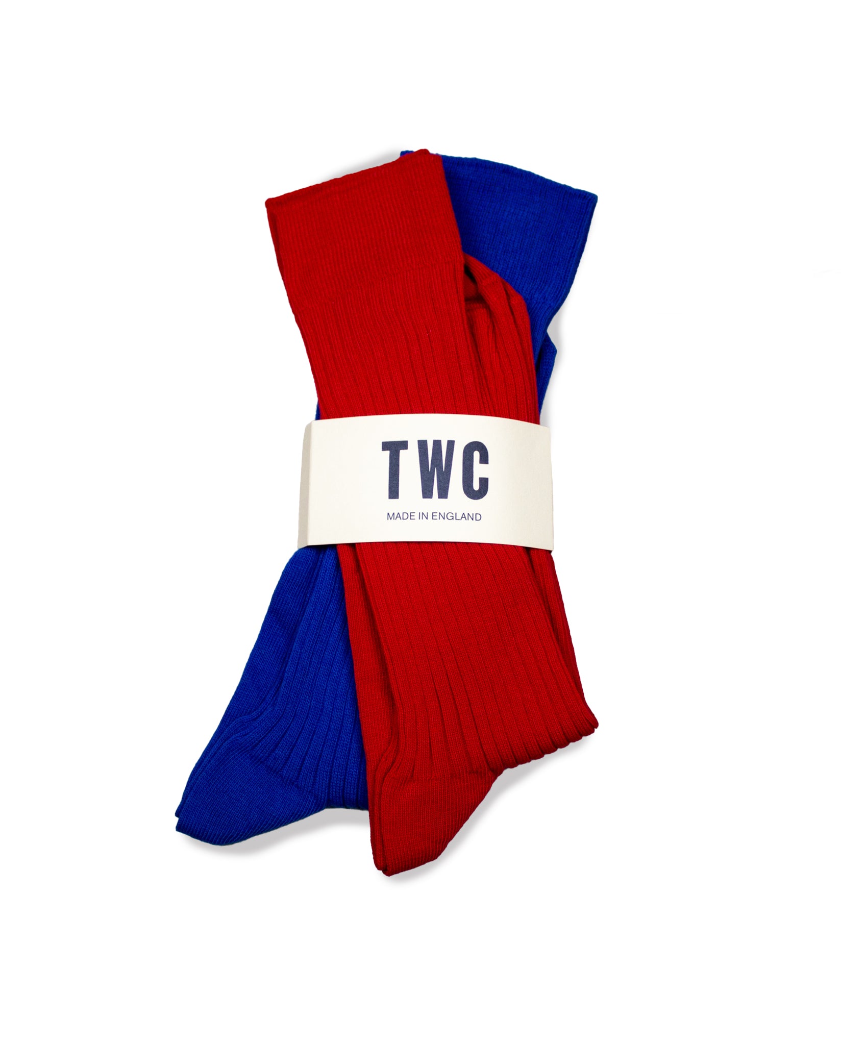 Fine Rib Cotton Socks - 2 Pack - Red & Royal Blue