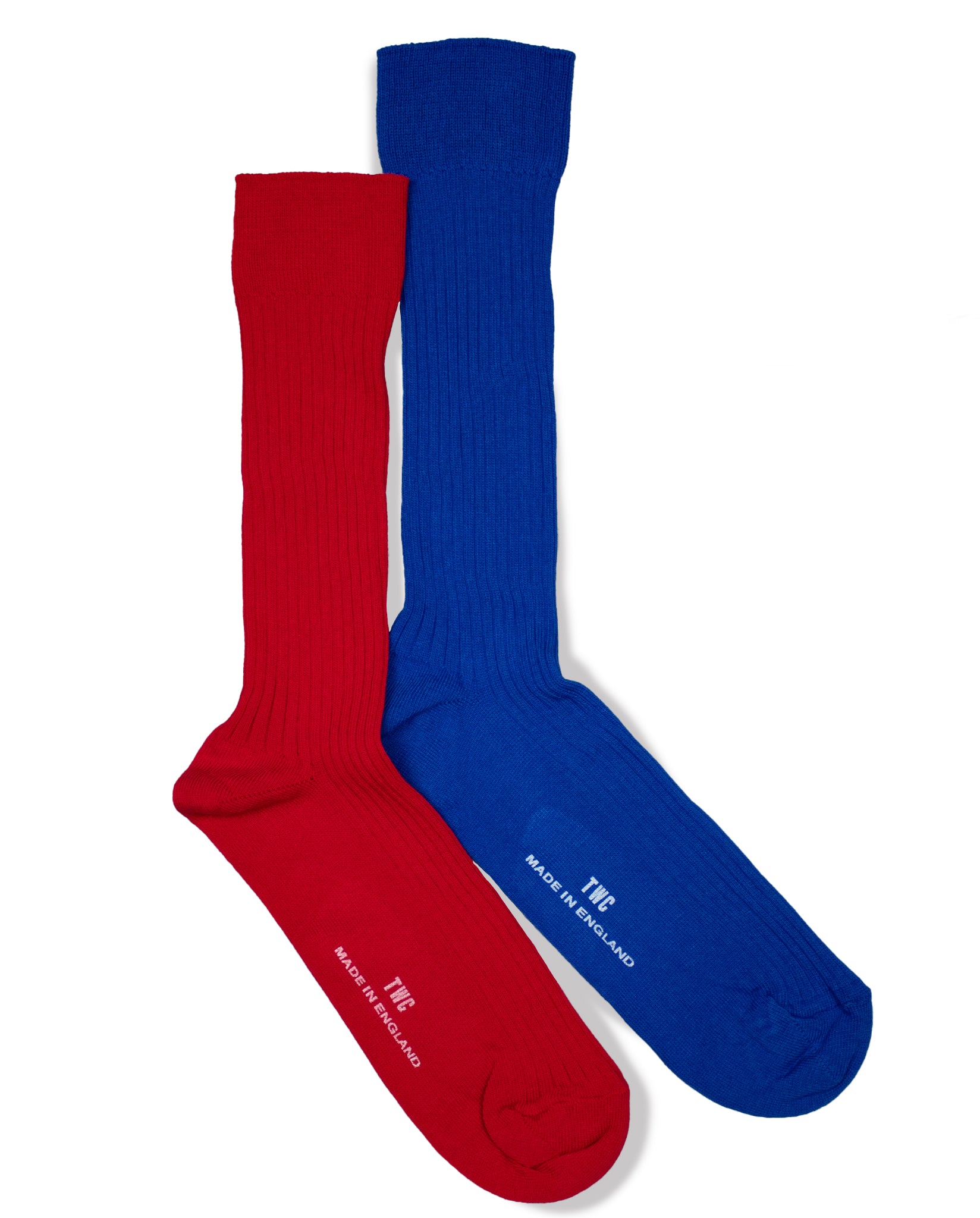 Fine Rib Cotton Socks - 2 Pack - Red & Royal Blue