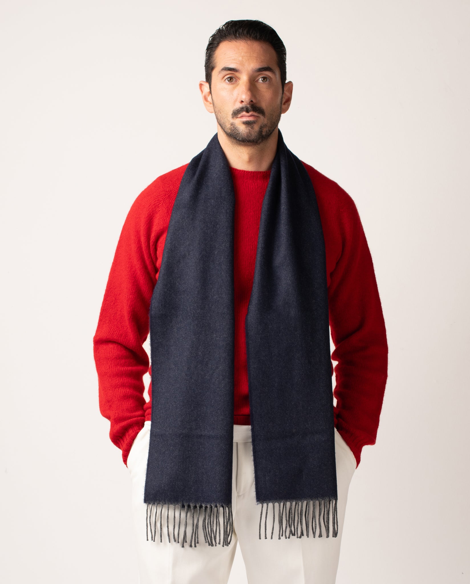 Navy & Cashmere Cashmere Herringbone Scarf