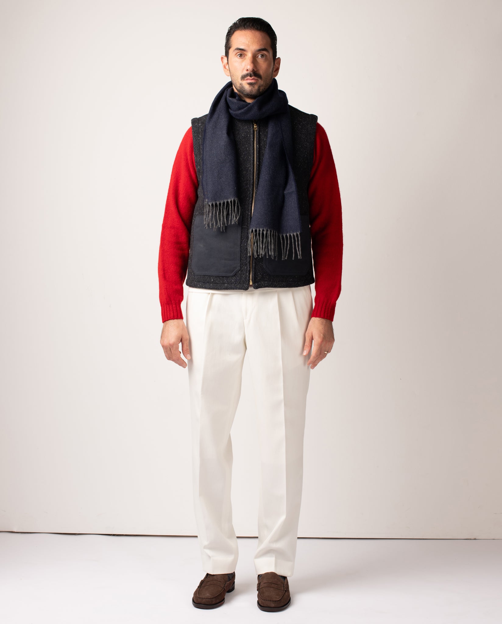 Navy & Cashmere Cashmere Herringbone Scarf