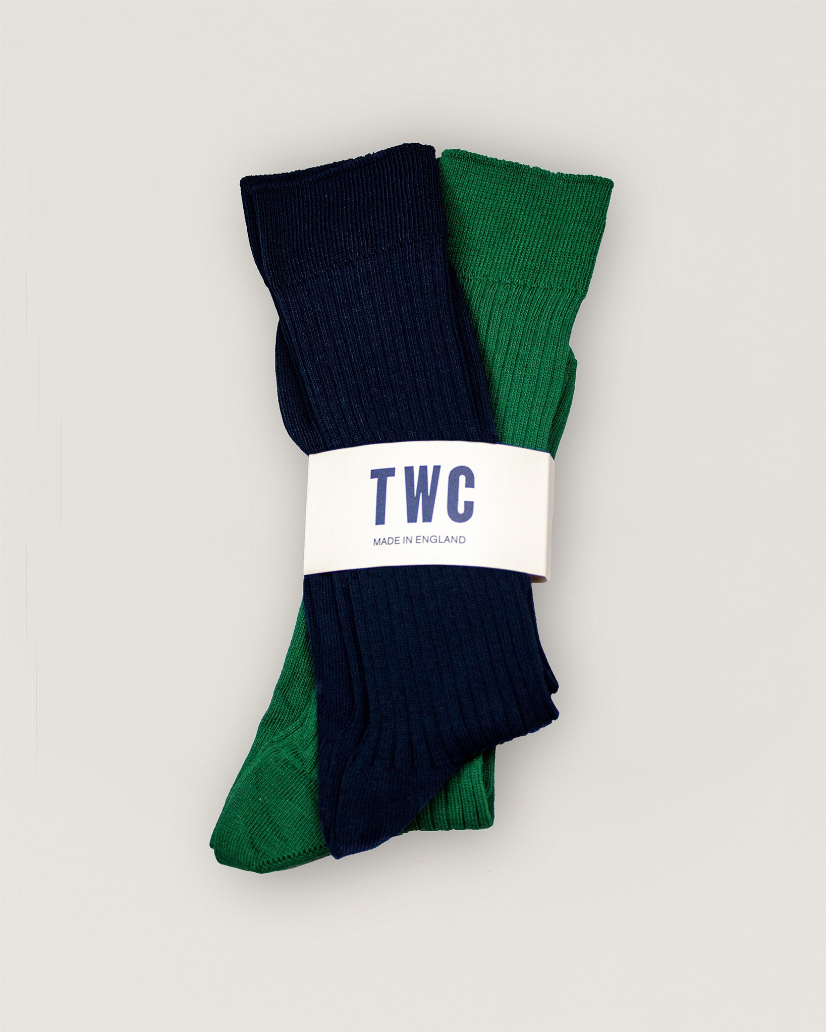 Green & Navy Fine Rib Cotton Socks