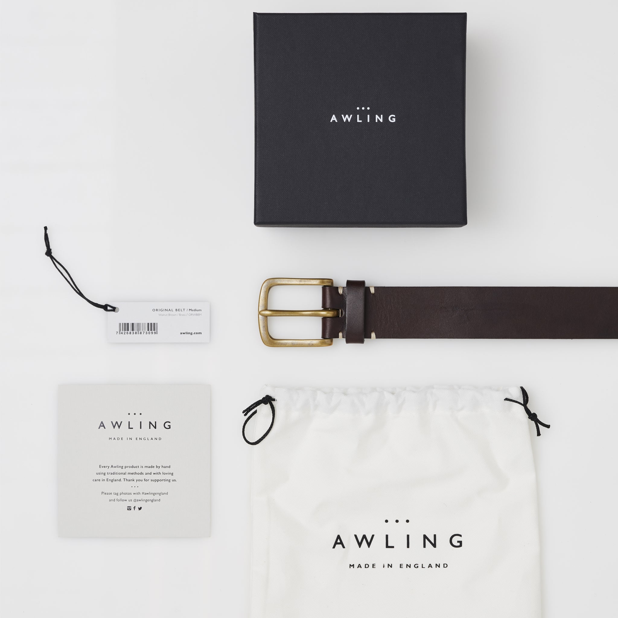 Awling Original belt - Walnut Brown/ Polished Brass